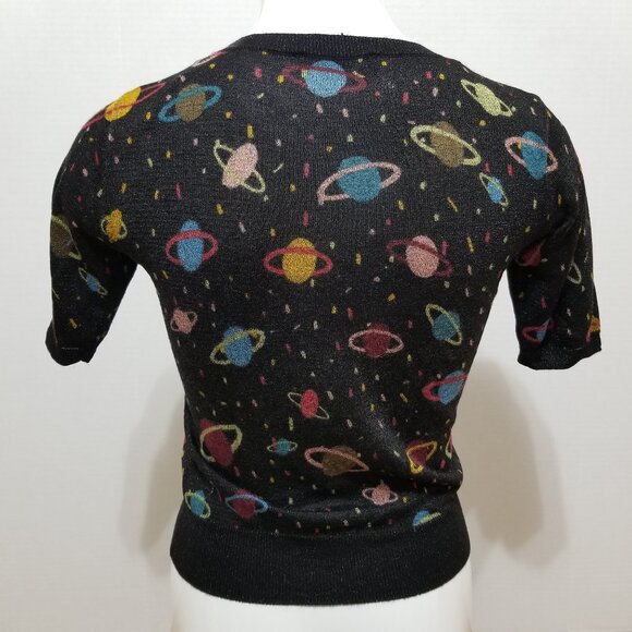 Zara top Small black galaxy space planets universe Saturn metallic knit - Picture 3 of 10